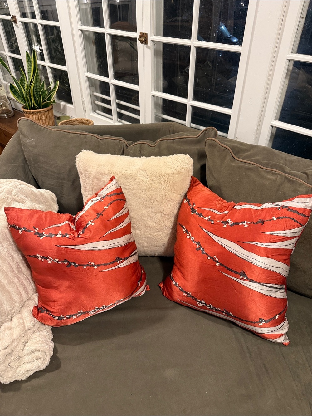 Rare West Elm Gemma Orkin 100% Silk Pillow Covers Rust Floral Botanical Set 2